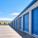 Blue self storage units at a storage facility in Kennewick, WA
